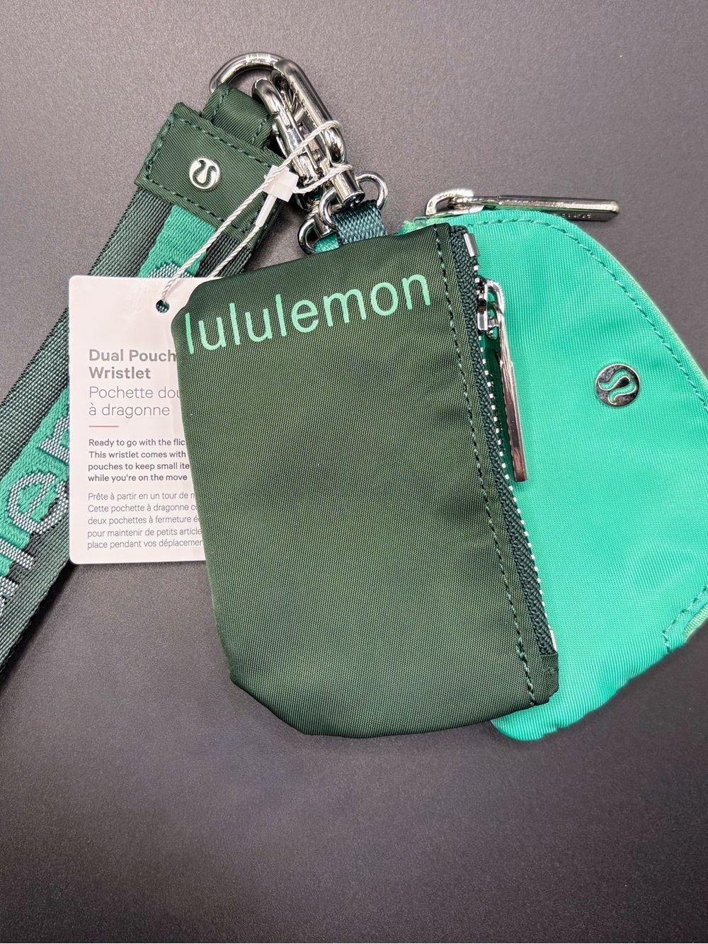 NWT lululemon athletica Dual Pouch Wristlet in Dark Green & Teal